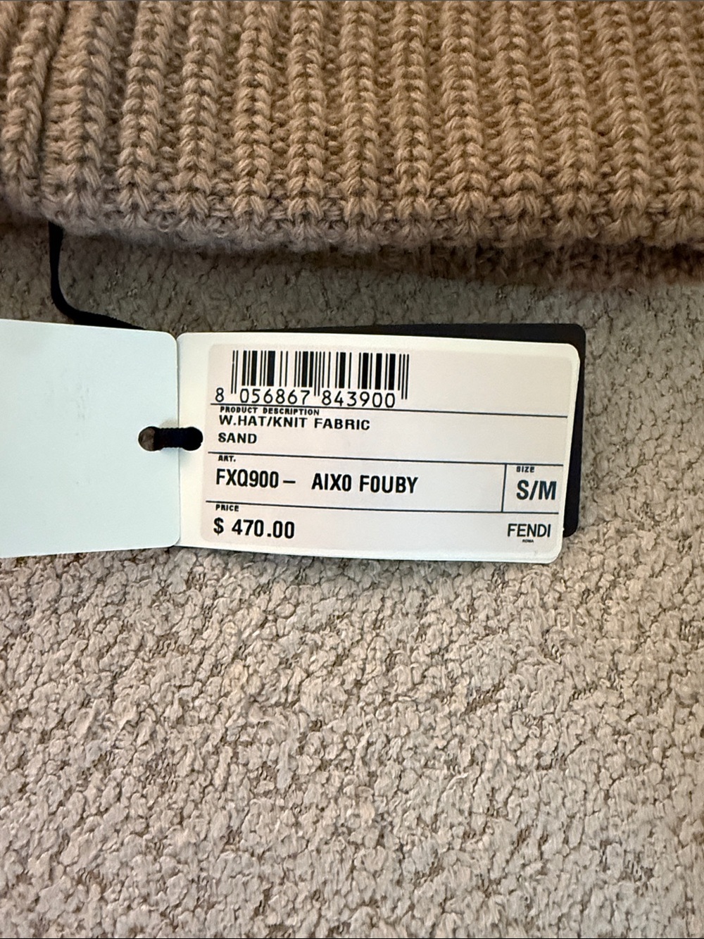Fendi Tan Ribbed Knit Beanie with Red Lettering - Picture 4 of 4